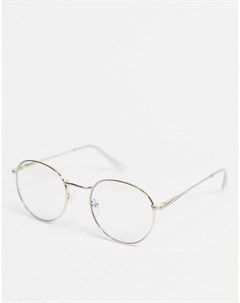 Круглые очки в золотистой оправе с линзами голубоватого цвета Asos design