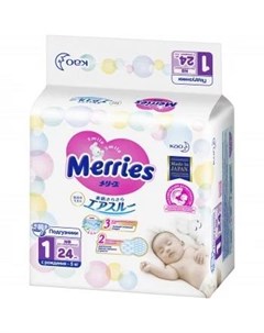 Подгузники для новорожденных NB 5 кг 24 шт Merries