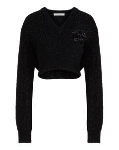 Черный укороченный пуловер с вышивкой Alessandra rich