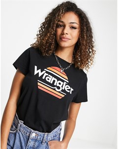 Черная футболка с короткими рукавами и логотипом с радугой Wrangler