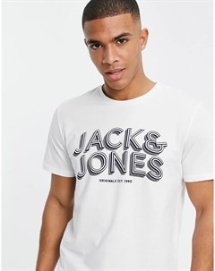 Белая футболка с крупным логотипом Jack & jones