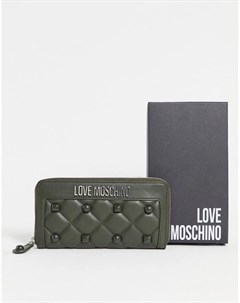 Темно зеленый стеганый кошелек с заклепками Love moschino