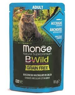 Пауч Cat BWild Grain Free для взрослых кошек из анчоусов с овощами 85гр Monge