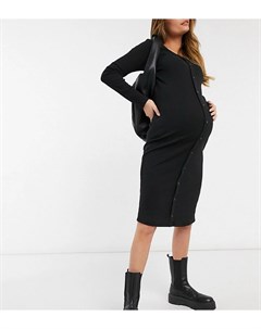 Эксклюзивное черное платье миди на пуговицах с длинными рукавами Outrageous fortune maternity