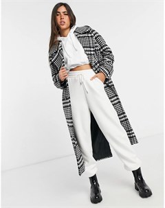 Черное oversized пальто макси с начесом River island