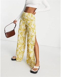 Широкие брюки с разрезами и желтым цветочным принтом En crème