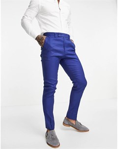 Темно синие зауженные брюки из хлопка и льна Wedding Asos design