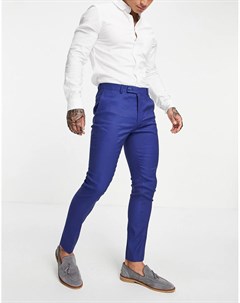 Темно синие супероблегающие брюки из смеси хлопка и льна Wedding Asos design