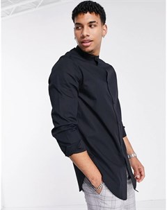 Черная удлиненная рубашка с винтажным воротником Asos design