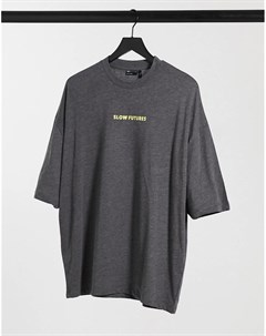 Меланжевая oversized футболка темно серого цвета с надписью Asos design