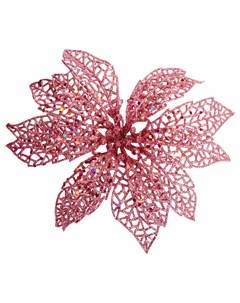 Елочное украшение Блестящий цветок Пуансеттии розовое 20 см Без бренда