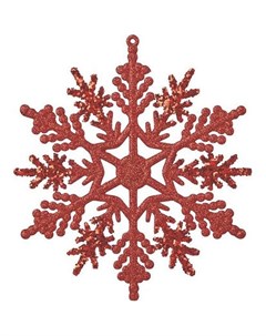 Набор елочных украшений Снежинки с блестками красные 15 см 4 шт Без бренда