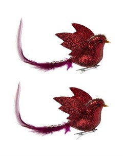 Набор елочных украшений Птички красные на клипсе 18x5 см 2 шт Без бренда