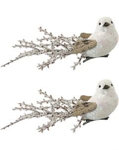 Набор елочных украшений Птички белые на клипсе 14x3 см 2 шт Без бренда