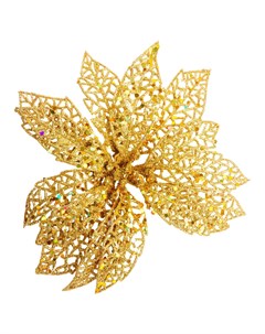 Елочное украшение Блестящий цветок Пуансеттии золотое 20 см Без бренда