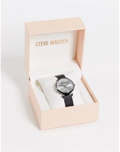 Часы со змеиным принтом на циферблате и черным сетчатым браслетом Steve madden