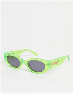 Солнцезащитные овальные очки в узкой оправе неоново зеленого цвета в стиле ретро с логотипом на дужк Hot futures