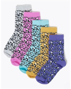 Носки хлопковые Freshfeet с леопардовым принтом для девочки 5 пар Marks & spencer