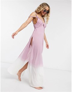 Розовое фактурное пляжное платье макси с эффектом омбре и плетеной отделкой Asos design