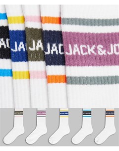 Набор из 5 пар белых носков с цветным логотипом Jack & jones