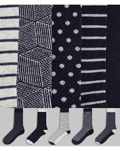 Набор из 5 пар носков в горошек и в полоску черного и серого цветов Jack & jones