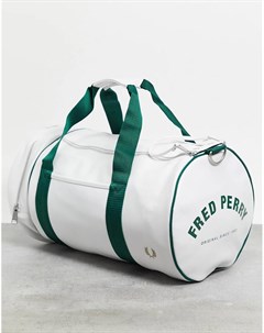Классическая спортивная сумка белого цвета с зеленой отделкой Fred perry