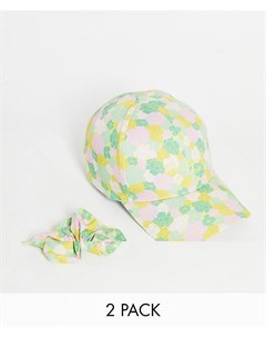 Набор из кепки и резинки для волос с цветочным принтом Inspired Reclaimed vintage