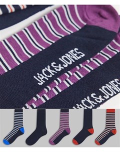 5 пары разноцветных носков в полоску Jack & jones