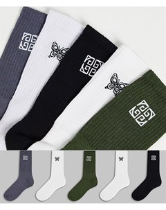 Комплект из 5 пар носков цвета хаки с вышивкой River Island River island