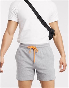 Трикотажные зауженные шорты серого цвета с неоново оранжевой завязкой на талии Asos design