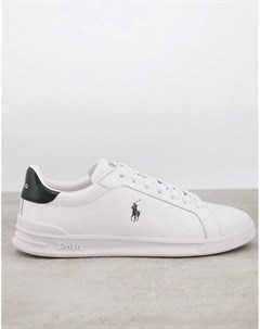 Белые кожаные кроссовки с черным логотипом Heritage Court Polo ralph lauren