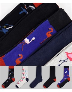 Набор из 5 пар разноцветных носков с принтами фламинго Jack & jones