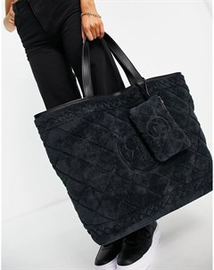 Черная сумка шопер из искусственного меха River island