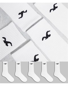 Набор из 5 пар белых спортивных носков с логотипом Hollister