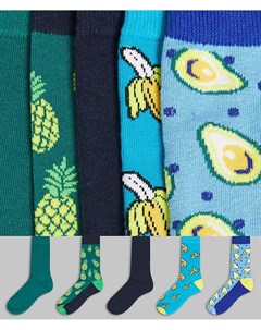 Набор из 5 пар разноцветных носков с принтами фруктов Jack & jones