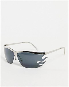 Квадратные узкие солнцезащитные очки в серебристой оправе в стиле унисекс Flamin Farrah Aj morgan