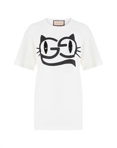 Белая футболка с принтом логотипом Gucci