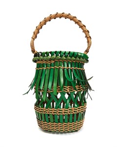 Зеленая плетеная сумка ведро Fringes Loewe
