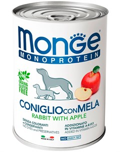 Monoprotein Fruits Dog монобелковые для взрослых собак паштет с кроликом и яблоком 400 гр Monge