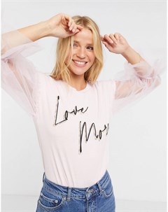 Розовая футболка с сетчатыми рукавами и надписью love more River island