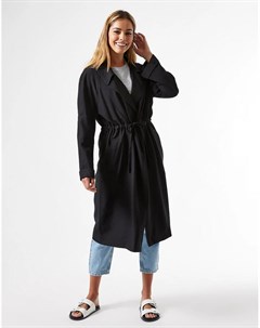Длинное черное пальто с завязкой на талии Miss selfridge
