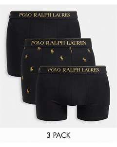 Эксклюзивный набор из 3 боксеров брифов в черном и золотистом цветах со сплошным принтом игрока в по Polo ralph lauren