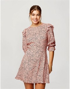 Розовое чайное платье с длинными рукавами и мраморным принтом Miss selfridge