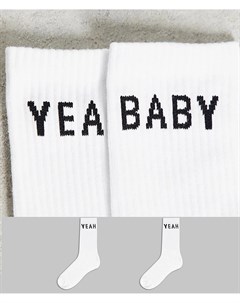 Набор из 2 пар белых носков с надписью Yeah Baby Serge denimes