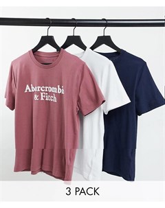 Набор из трех 3 футболок с крупным логотипом белого бордового темно синего цветов Abercrombie & fitch