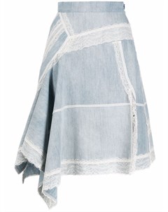 Джинсовая юбка асимметричного кроя с кружевной отделкой Koché
