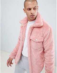 Розовая куртка из искусственного меха Boohooman