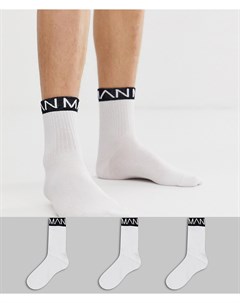3 пары белых носков с логотипом Boohooman