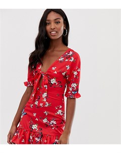 Красное короткое приталенное платье с завязкой спереди и цветочным принтом Parisian tall