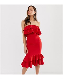 Красное трикотажное платье миди с оборками Chi chi london tall